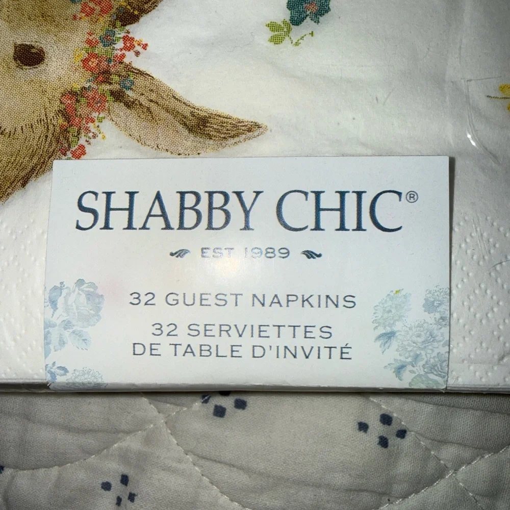 New Sealed Shabby Chic Bunny Guest Dinner  Paper Napkins Set Of 2 -32 Each